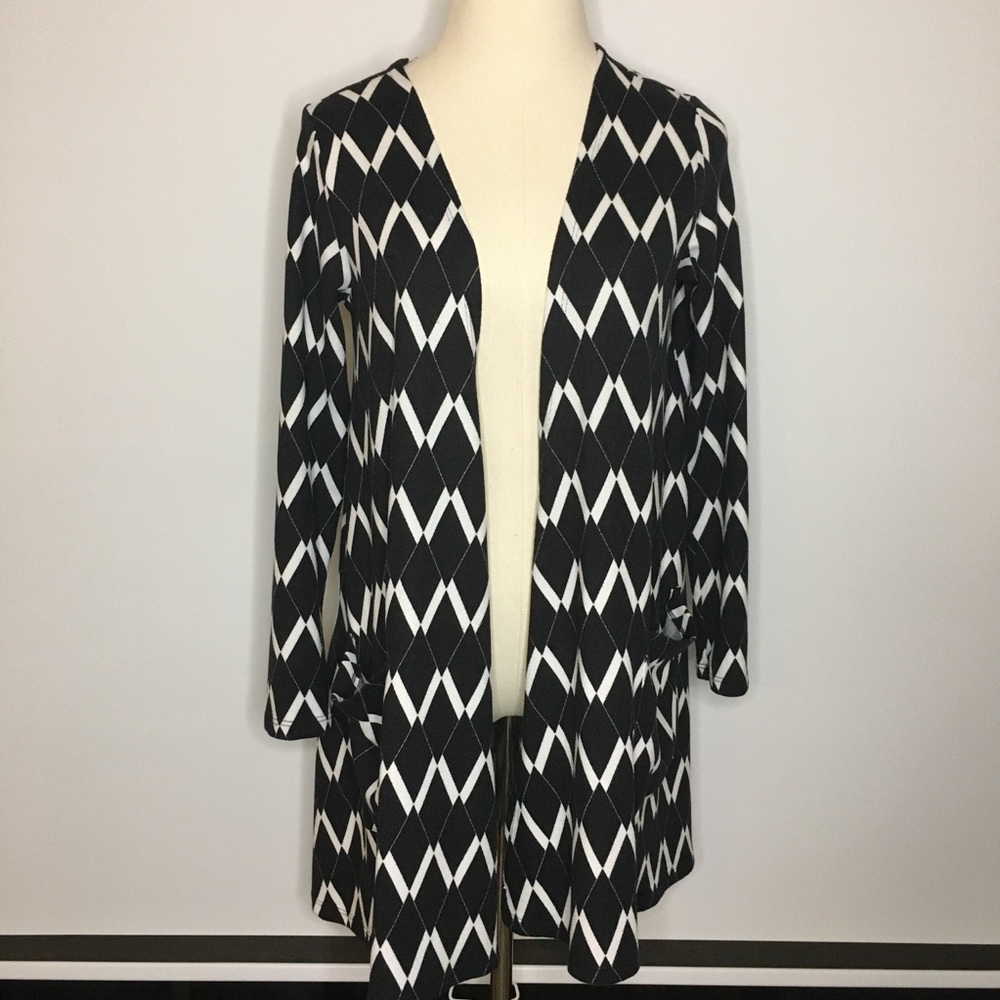 LULAROE Caroline Black White A-Line Cardigan Small